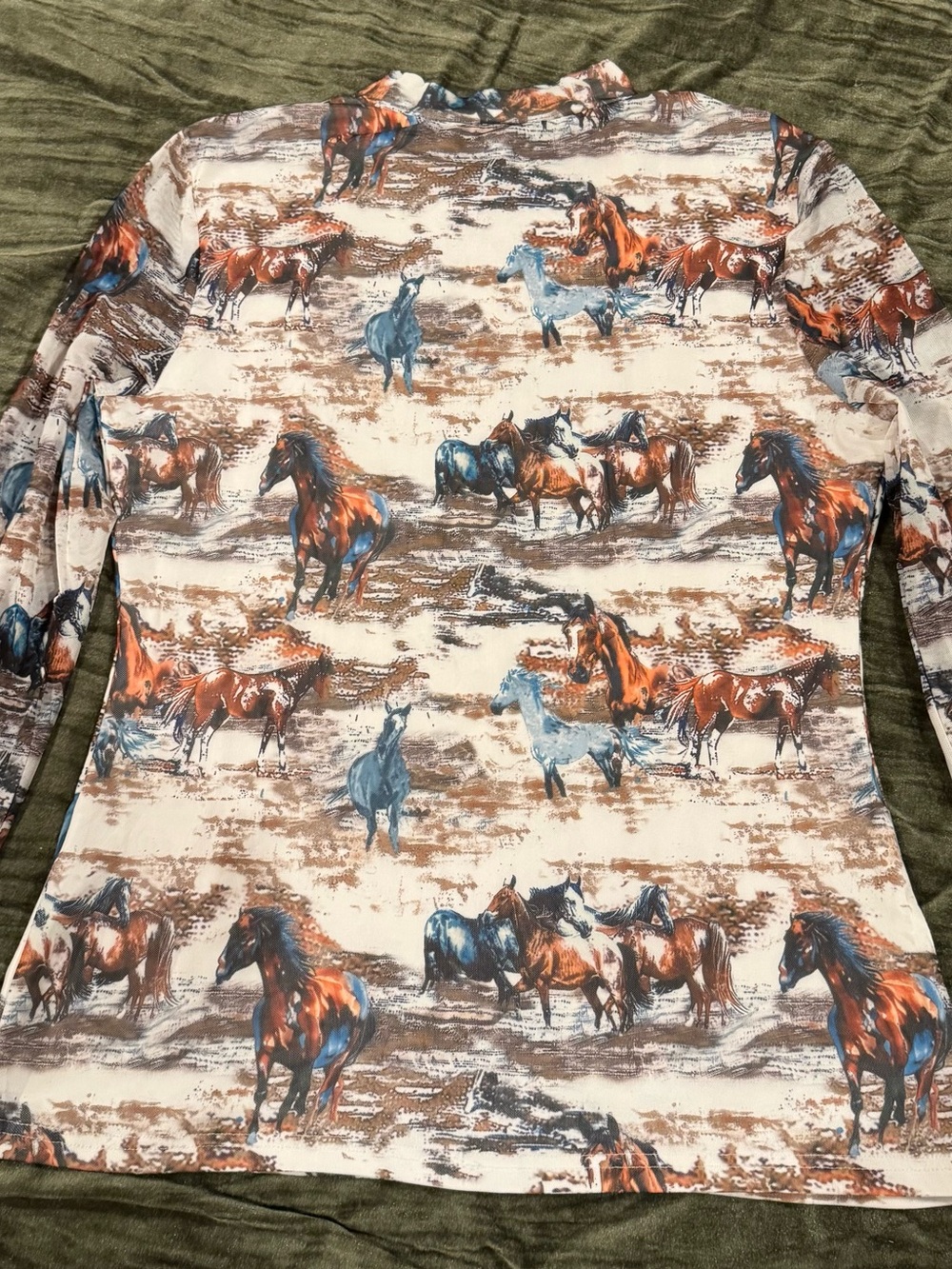 Women Horse-Print Long Sleeve Top - Multicolor